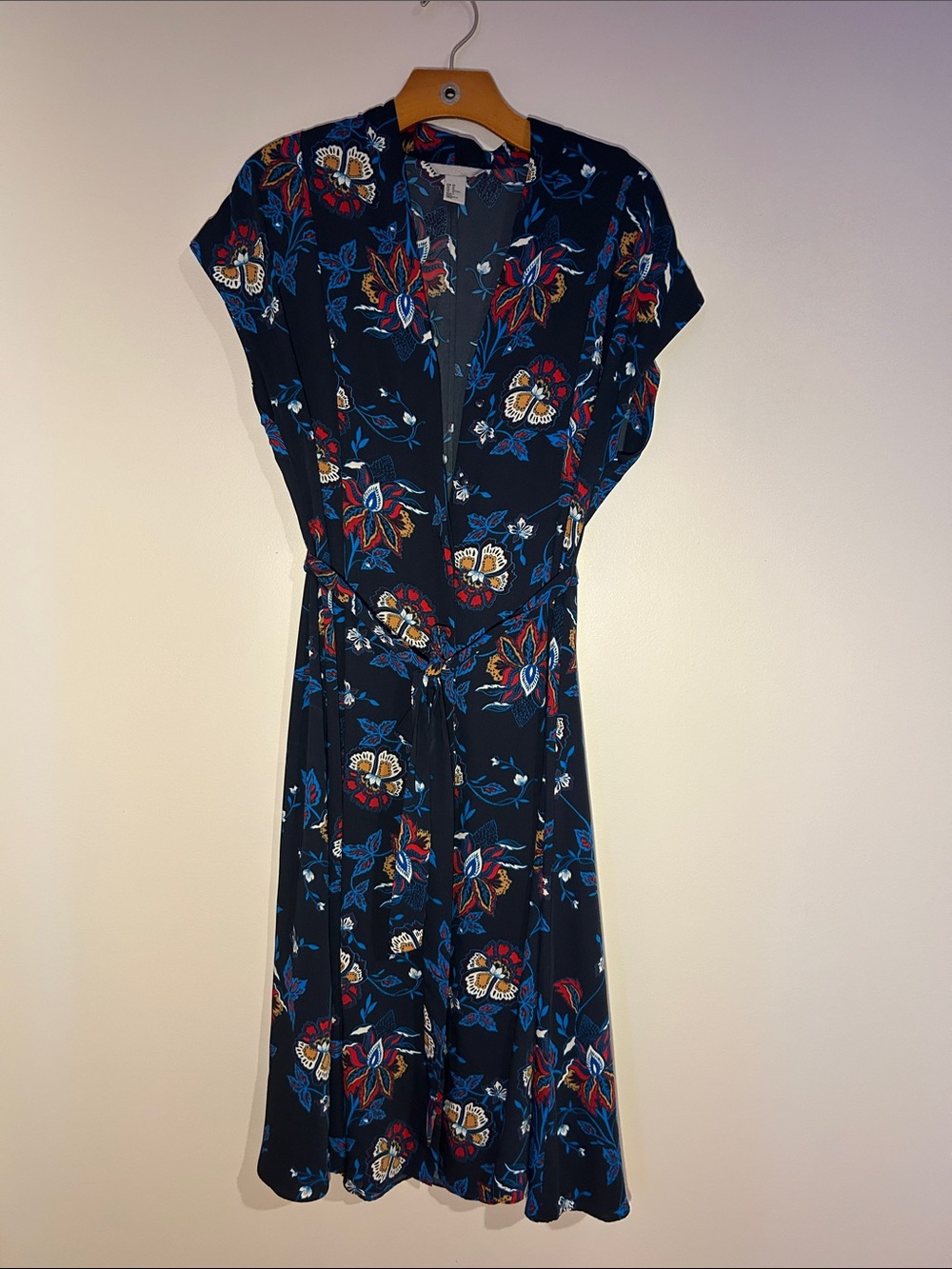 Floral Wrap Midi Dress in Navy